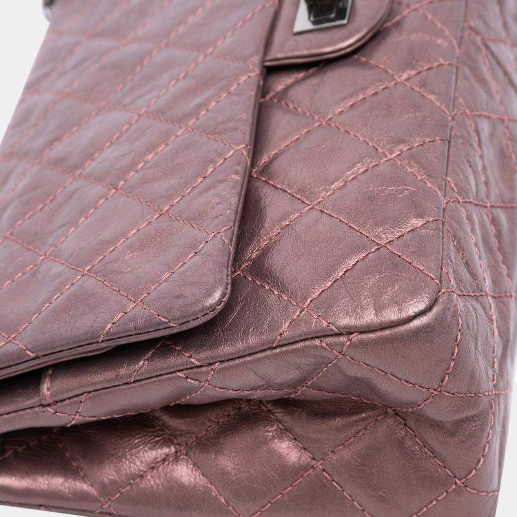 Pre Owned Chanel Pink Reissue 2.55 Aged Metallic Calfskin Double Flap Bag 226