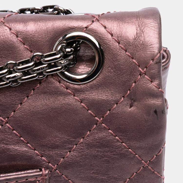 Pre Owned Chanel Pink Reissue 2.55 Aged Metallic Calfskin Double Flap Bag 226