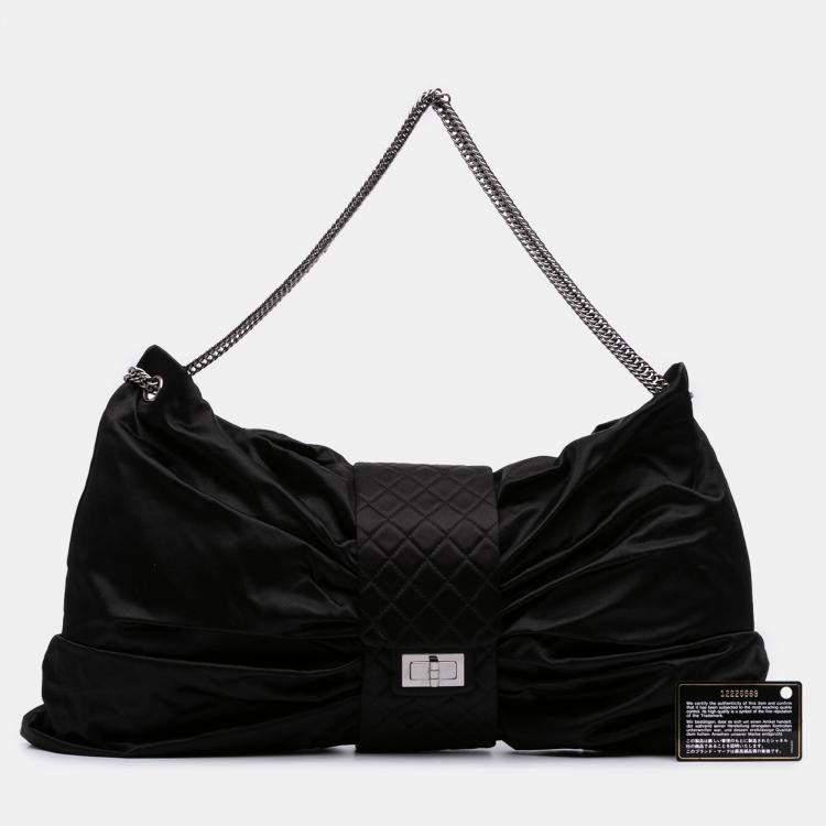 Pre Owned Chanel Black Large Satin Bow Mademoiselle Shoulder Bag