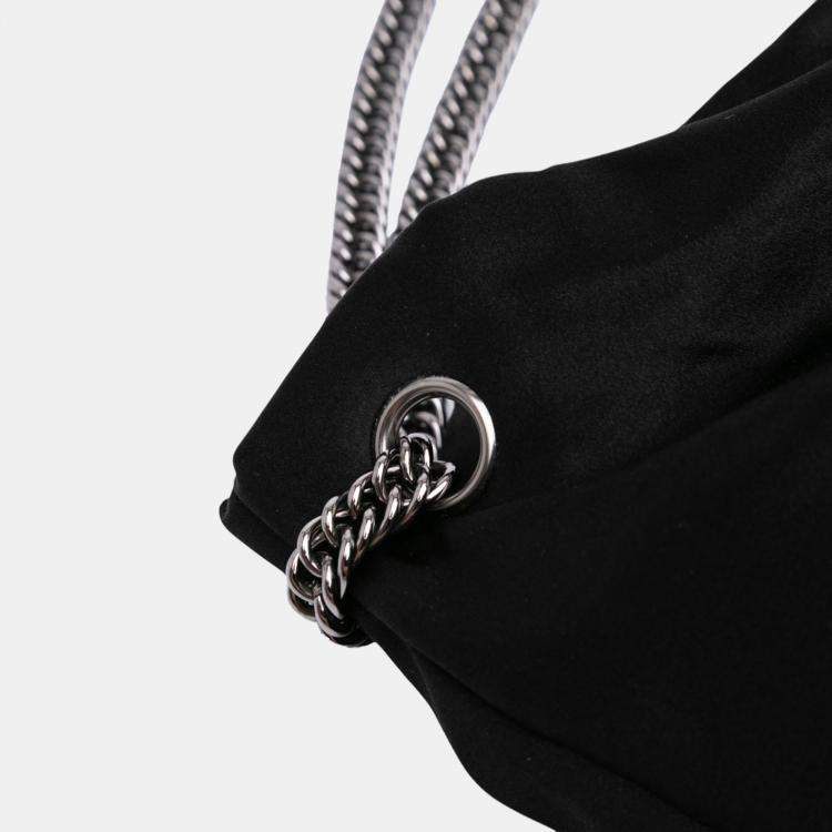 Pre Owned Chanel Black Large Satin Bow Mademoiselle Shoulder Bag