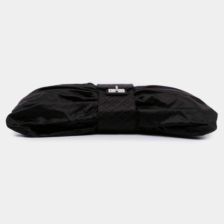 Pre Owned Chanel Black Large Satin Bow Mademoiselle Shoulder Bag