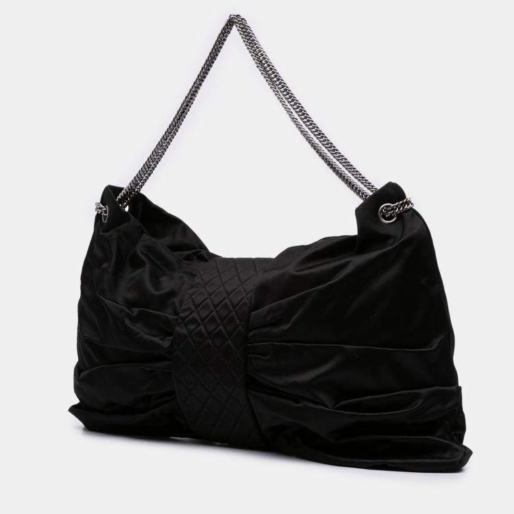 Pre Owned Chanel Black Large Satin Bow Mademoiselle Shoulder Bag