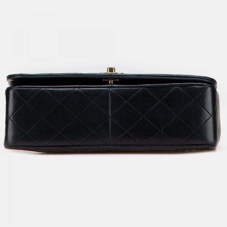 Pre Owned Chanel Black CC Quilted Lambskin Full Single Flap