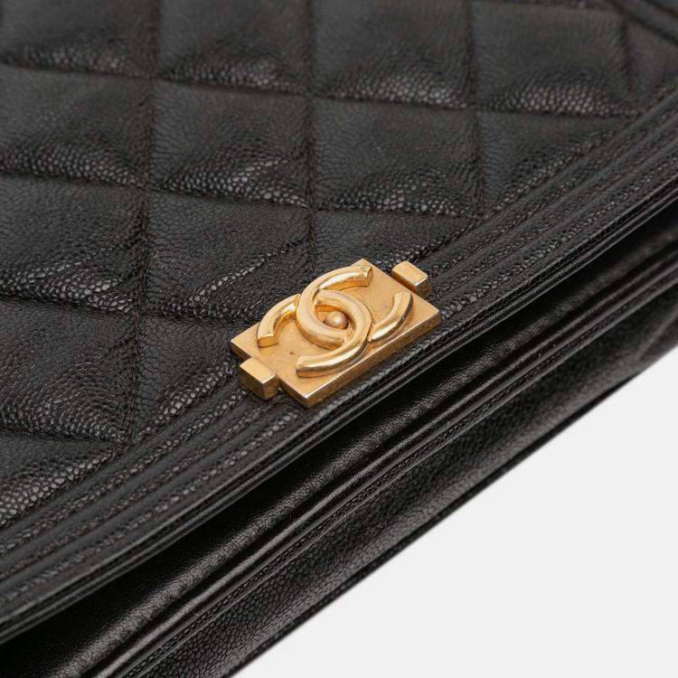 Pre Owned Chanel Black Quilted Caviar Boy Wallet on Chain