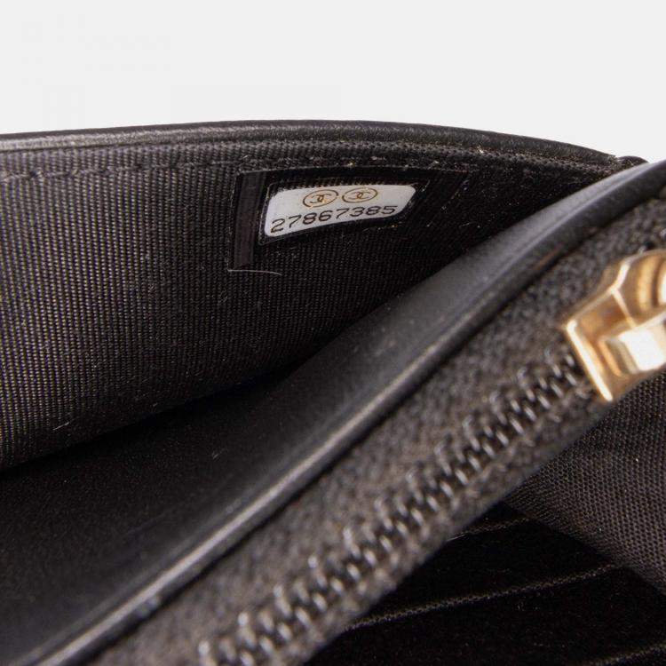 Pre Owned Chanel Black Quilted Caviar Boy Wallet on Chain