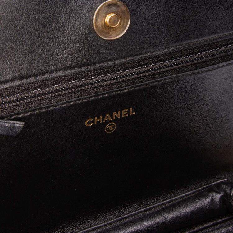 Pre Owned Chanel Black Quilted Caviar Boy Wallet on Chain