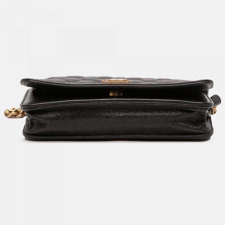Pre Owned Chanel Black Quilted Caviar Boy Wallet on Chain