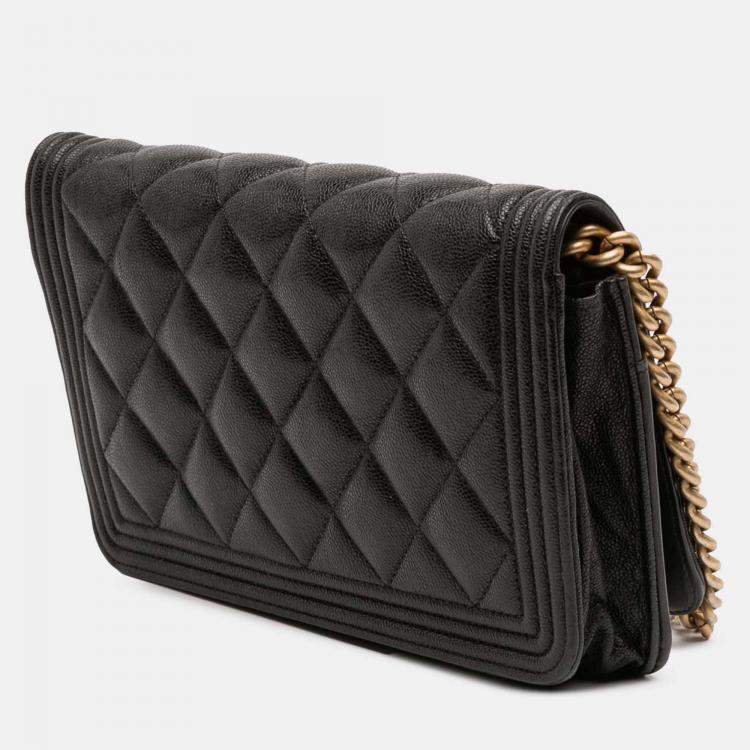 Pre Owned Chanel Black Quilted Caviar Boy Wallet on Chain