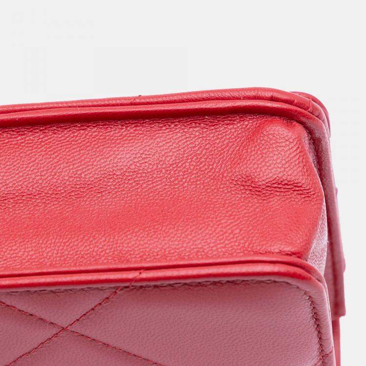 Pre Owned Chanel Red Quilted Goatskin 19 Wallet on Chain