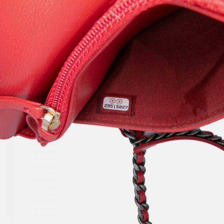 Pre Owned Chanel Red Quilted Goatskin 19 Wallet on Chain