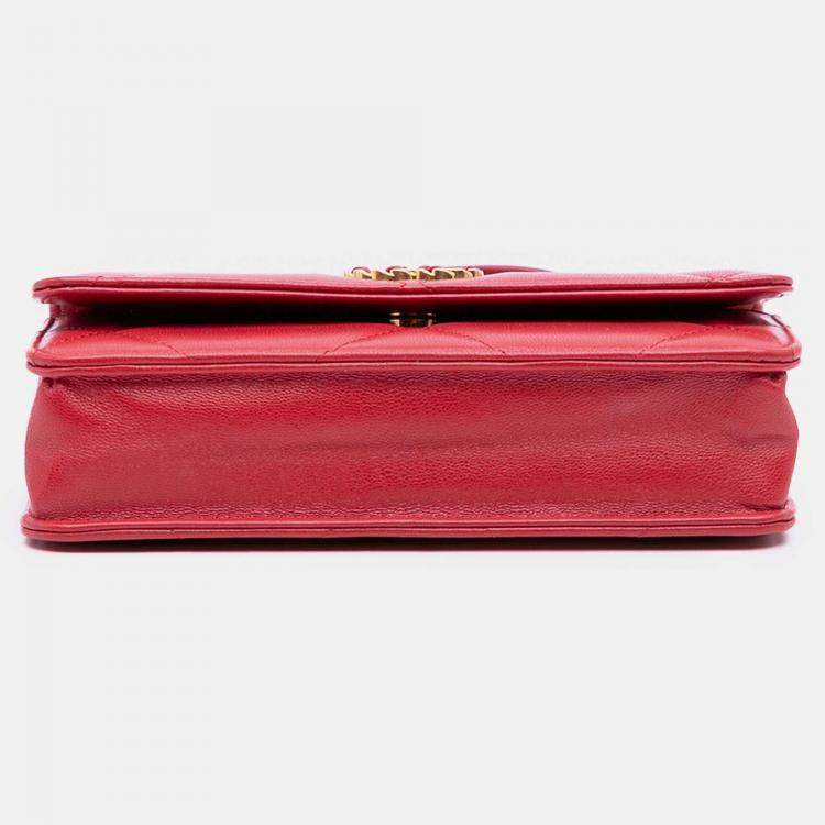 Pre Owned Chanel Red Quilted Goatskin 19 Wallet on Chain