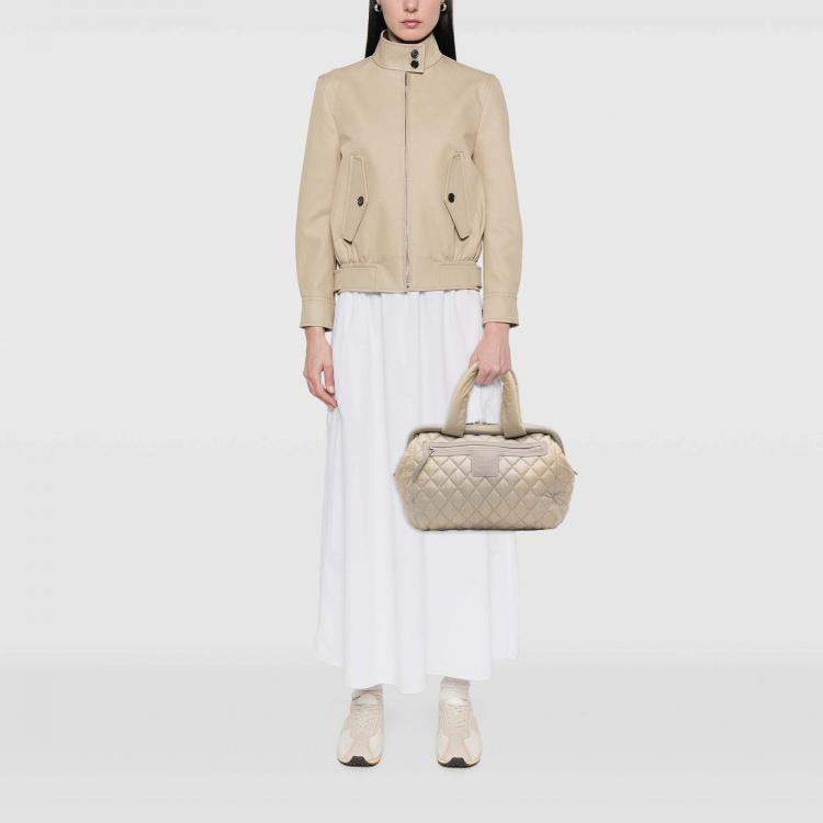 Pre Owned Chanel Beige Brown Medium Nylon Coco Cocoon Bowling Bag