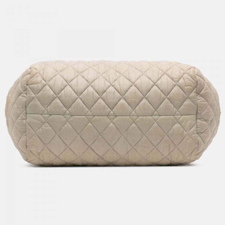 Pre Owned Chanel Beige Brown Medium Nylon Coco Cocoon Bowling Bag