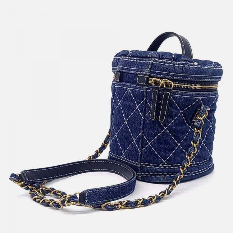 Pre Owned Chanel Blue Denim Denim Vanity Bag