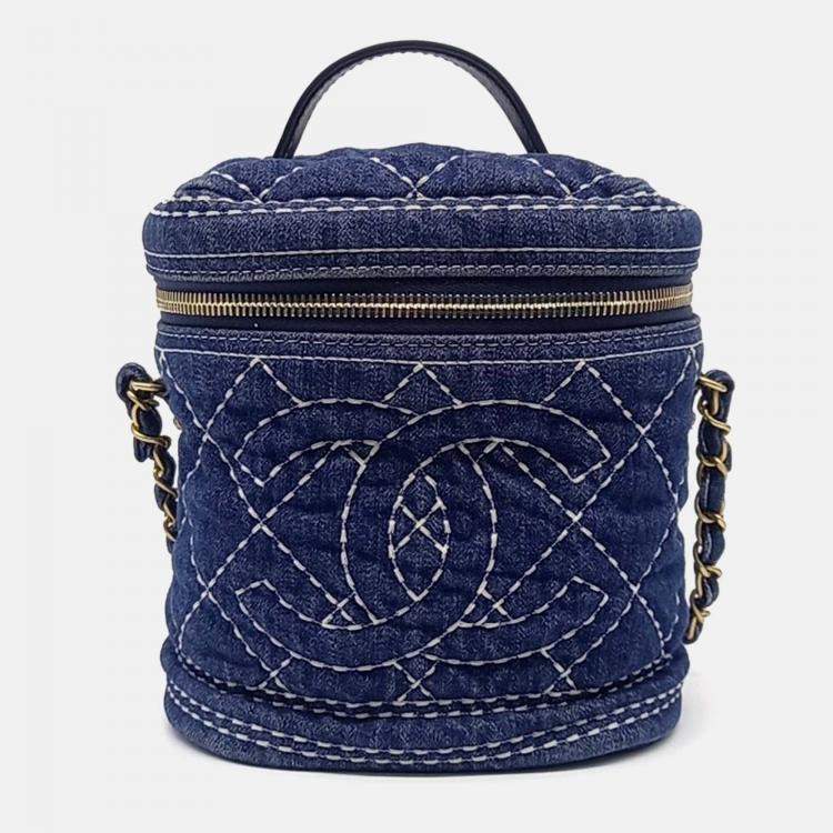 Pre Owned Chanel Blue Denim Denim Vanity Bag