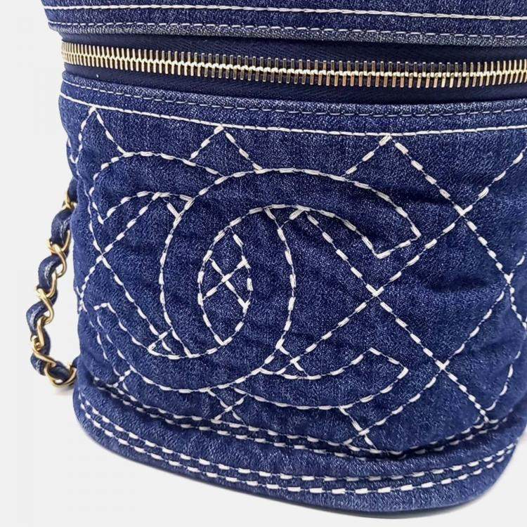 Pre Owned Chanel Blue Denim Denim Vanity Bag