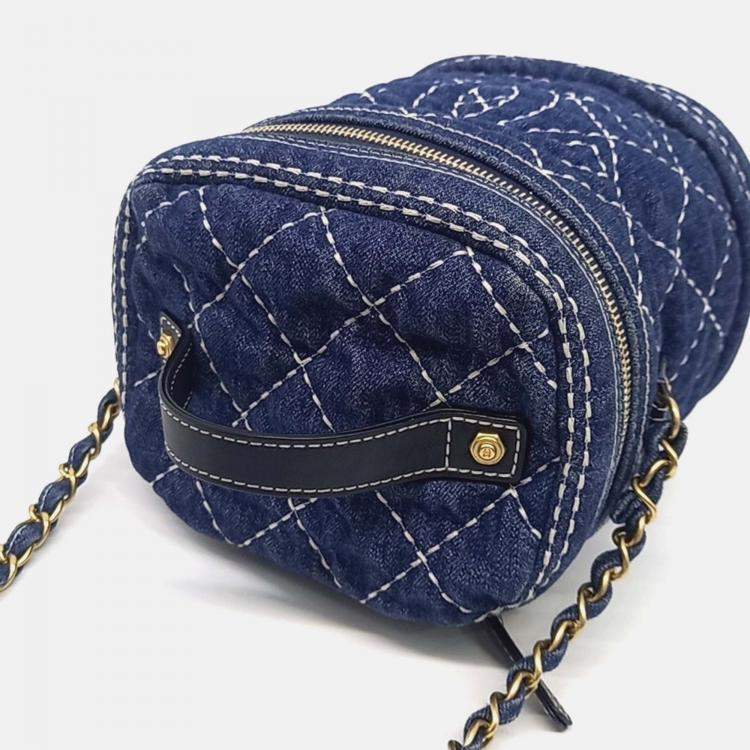 Pre Owned Chanel Blue Denim Denim Vanity Bag