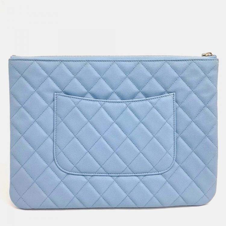 Pre Owned Chanel New Medium Blue Caviar Leather Clutch