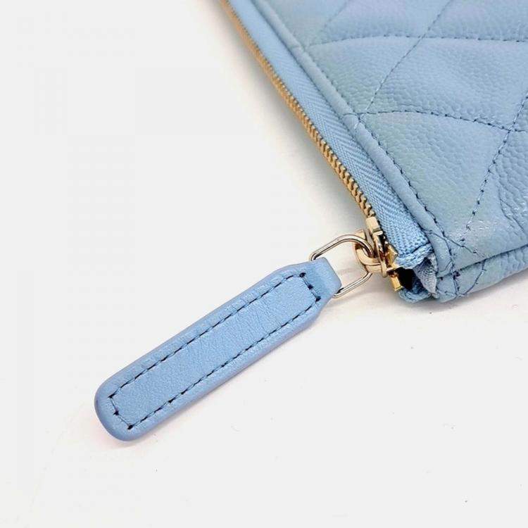 Pre Owned Chanel New Medium Blue Caviar Leather Clutch