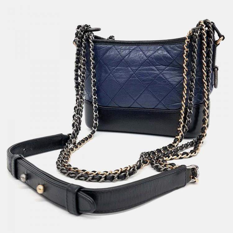 Pre Owned Chanel Small Gabrielle Navy Blue Leather Hobo Bag