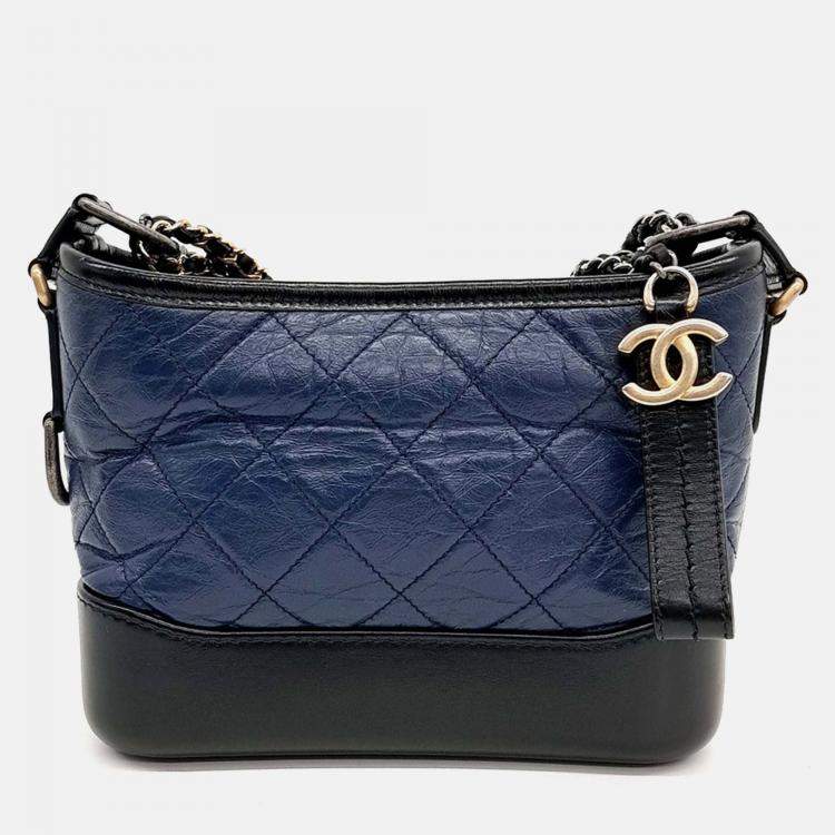 Pre Owned Chanel Small Gabrielle Navy Blue Leather Hobo Bag