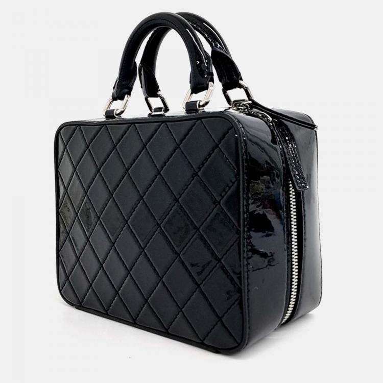 Pre Owned Chanel Small Black Patent Leather Vanity Cosmetic Case