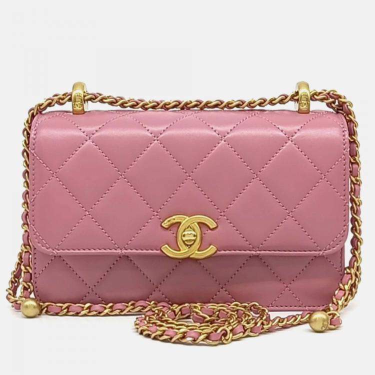 Pre Owned Chanel Pink Leather Mini Flap Bag