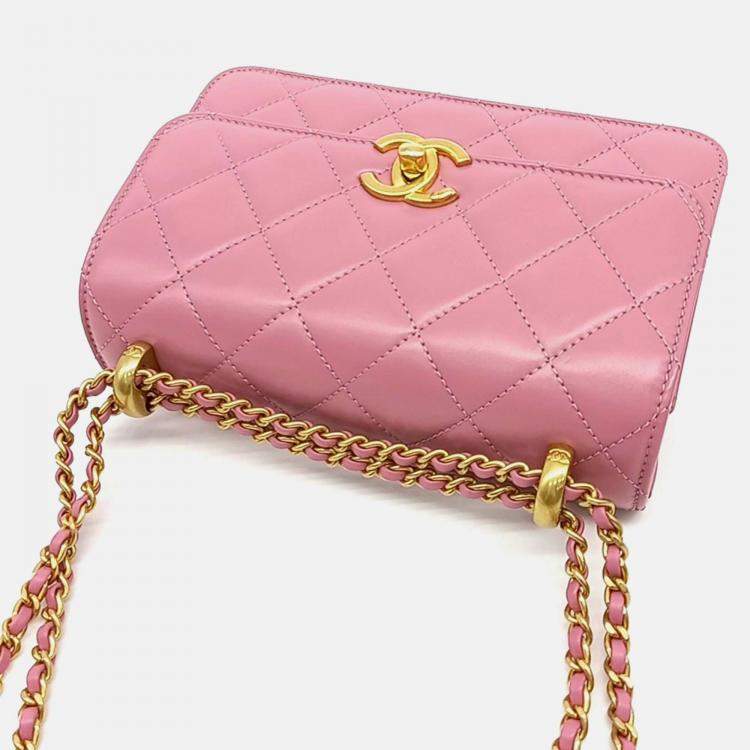 Pre Owned Chanel Pink Leather Mini Flap Bag