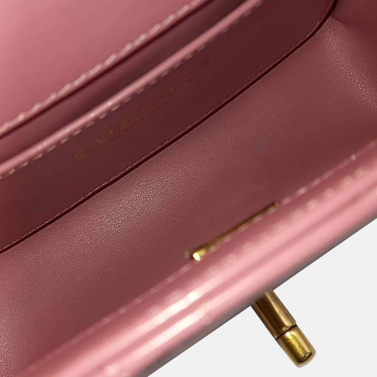 Pre Owned Chanel Pink Leather Mini Flap Bag
