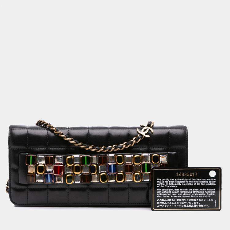 Pre Owned Chanel Black Paris Byzance Lambskin Jeweled Evening Clutch with Chain