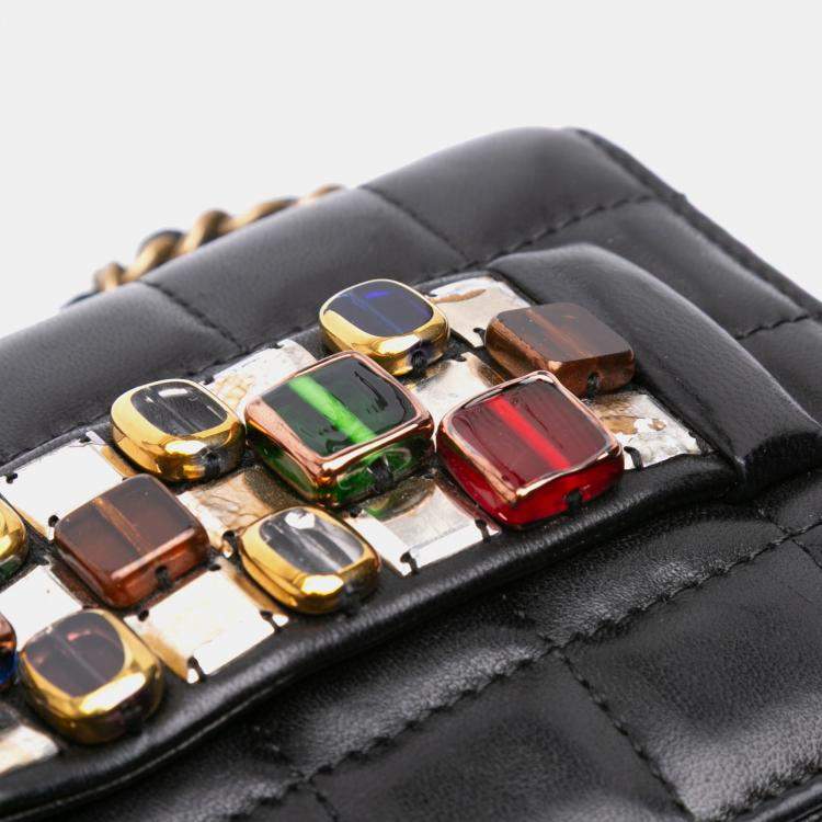 Pre Owned Chanel Black Paris Byzance Lambskin Jeweled Evening Clutch with Chain