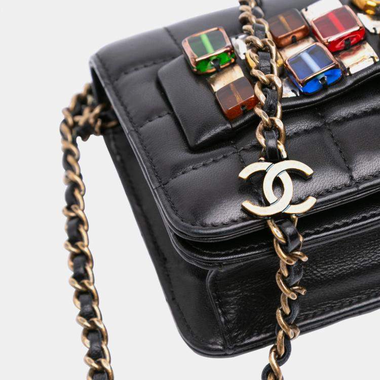 Pre Owned Chanel Black Paris Byzance Lambskin Jeweled Evening Clutch with Chain