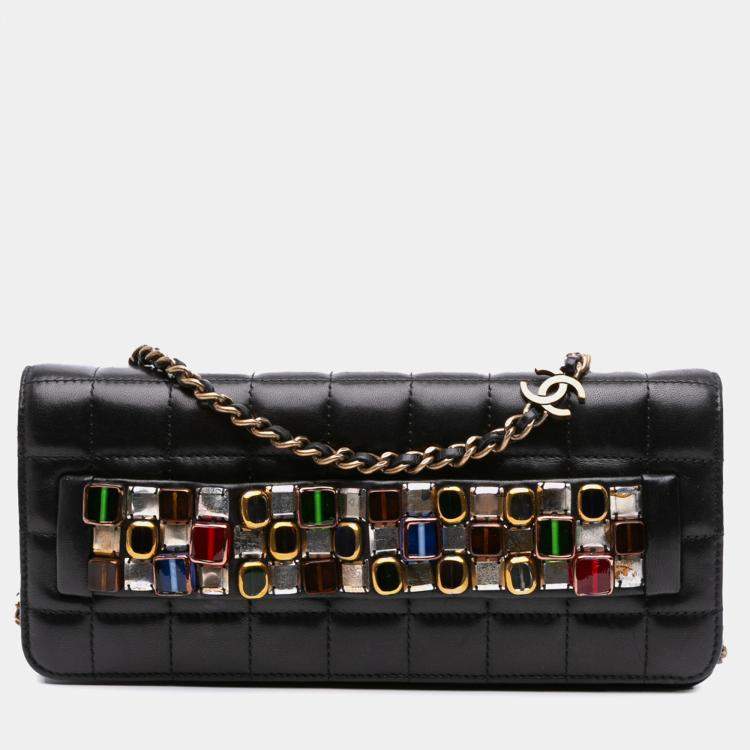 Pre Owned Chanel Black Paris Byzance Lambskin Jeweled Evening Clutch with Chain