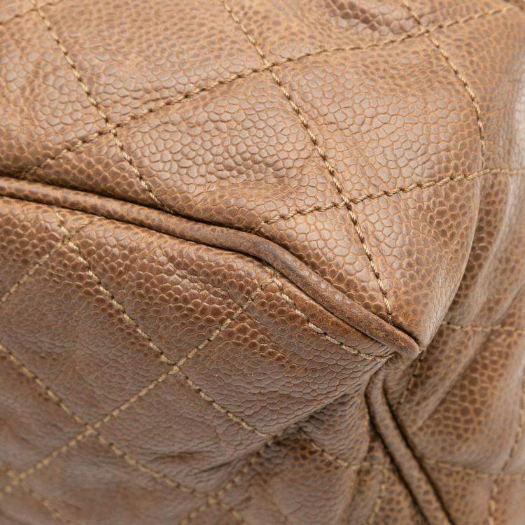 Pre Owned Chanel Brown Large Quilted Caviar Shiva Flap