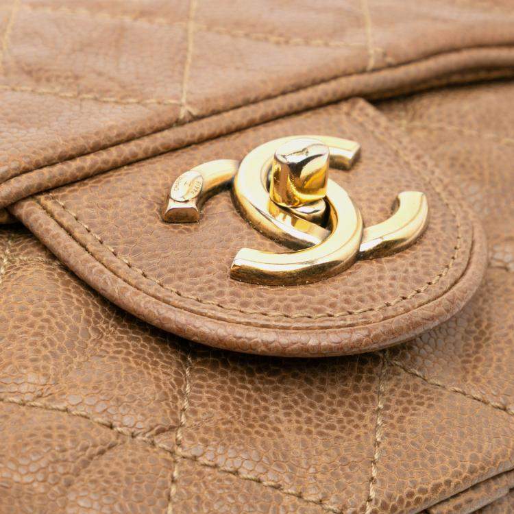 Pre Owned Chanel Brown Large Quilted Caviar Shiva Flap