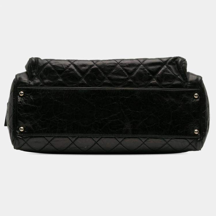 Pre Owned Chanel Black Medium Quilted Glazed Calfskin Executive Tote