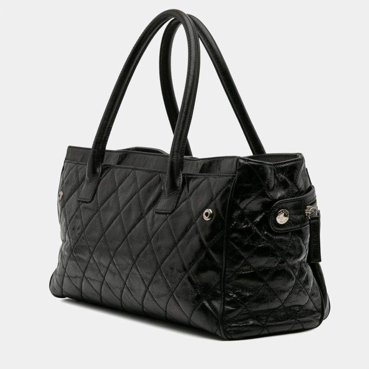 Pre Owned Chanel Black Medium Quilted Glazed Calfskin Executive Tote