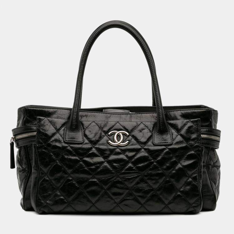 Pre Owned Chanel Black Medium Quilted Glazed Calfskin Executive Tote