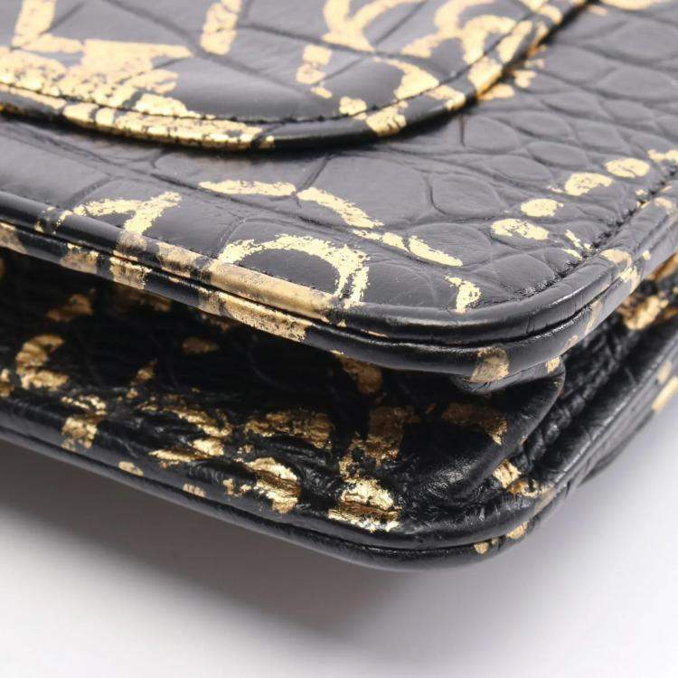 Pre Owned Chanel 2.55 Black Gold Leather Shoulder Bag