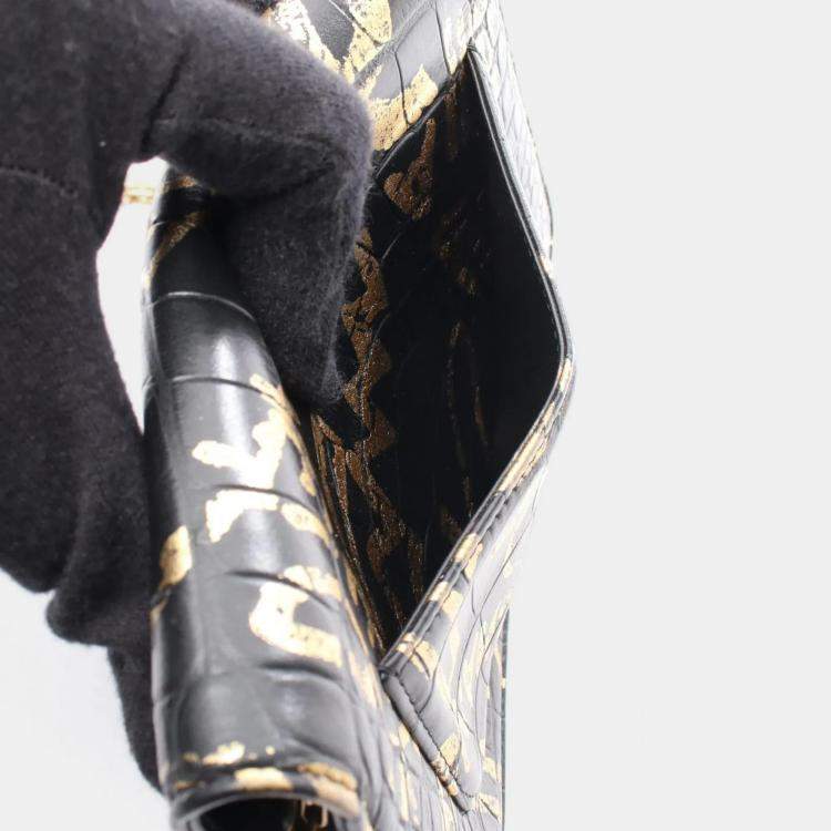 Pre Owned Chanel 2.55 Black Gold Leather Shoulder Bag
