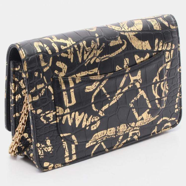 Pre Owned Chanel 2.55 Black Gold Leather Shoulder Bag