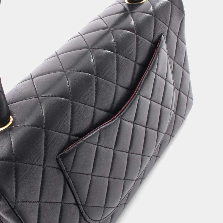 Pre Owned Chanel Kelly Black Lambskin Leather Shoulder Bag