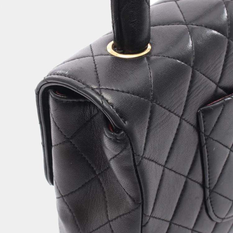 Pre Owned Chanel Kelly Black Lambskin Leather Shoulder Bag