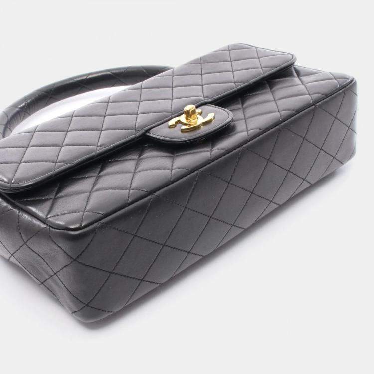 Pre Owned Chanel Kelly Black Lambskin Leather Shoulder Bag