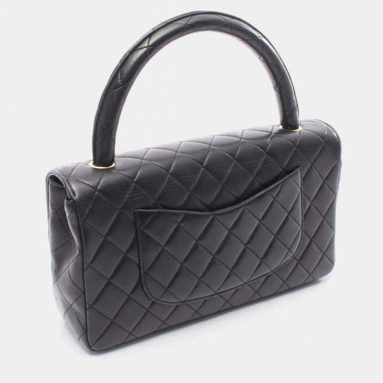 Pre Owned Chanel Kelly Black Lambskin Leather Shoulder Bag