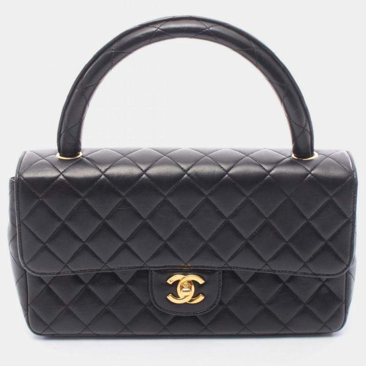 Pre Owned Chanel Kelly Black Lambskin Leather Shoulder Bag