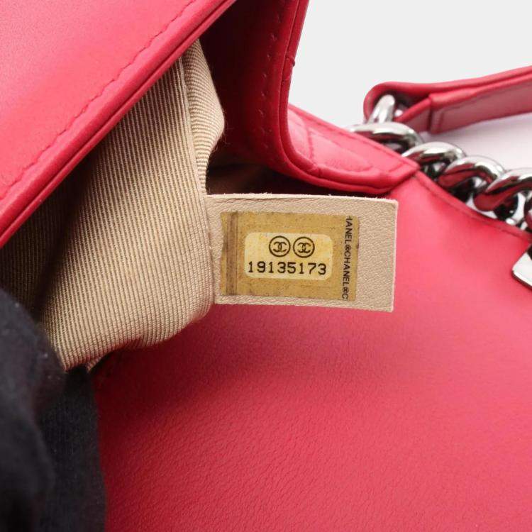 Pre Owned Chanel Boy Red Lambskin Leather Shoulder Bag
