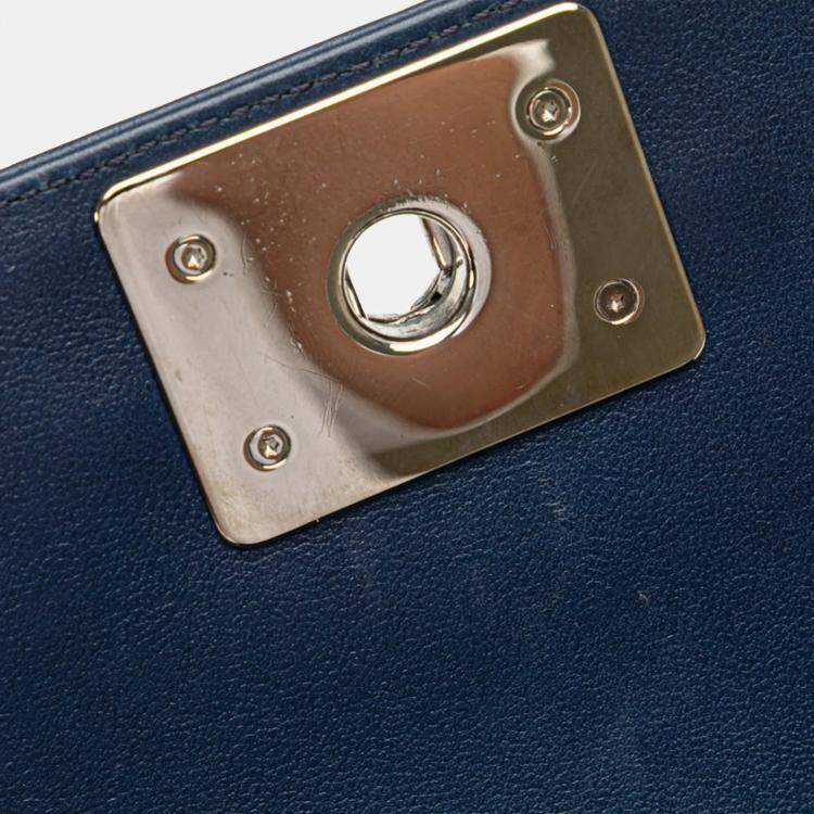Pre Owned Chanel Boy V-Stitch Blue Lambskin Leather Shoulder Bag