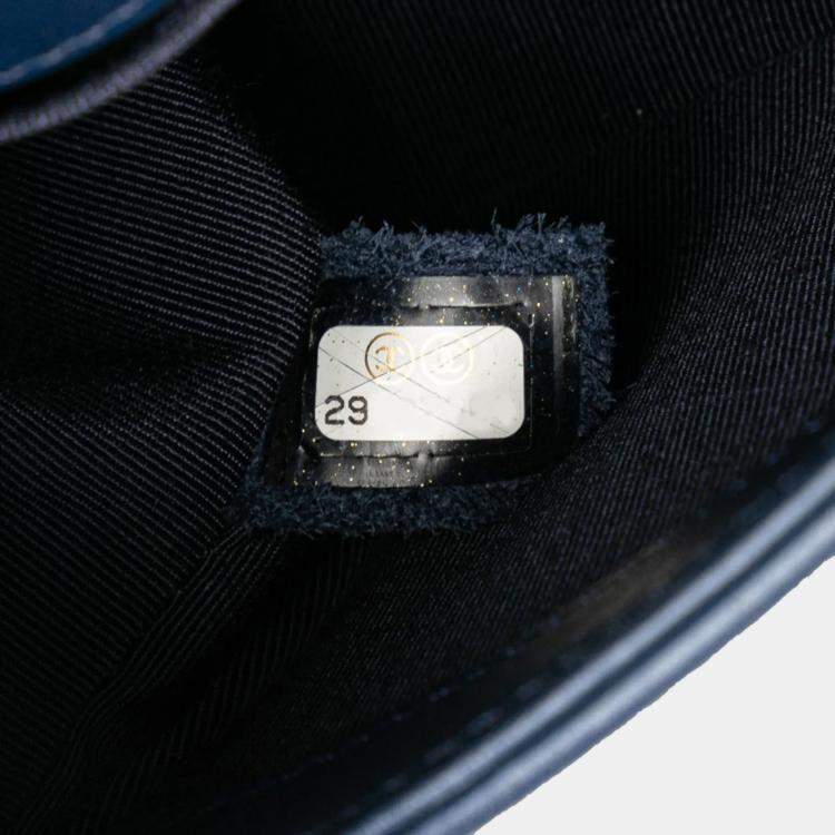 Pre Owned Chanel Boy V-Stitch Blue Lambskin Leather Shoulder Bag