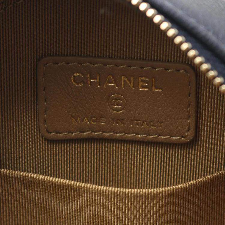 Pre Owned Chanel Matelasse Round Mini Navy Blue Lambskin Leather Shoulder Bag